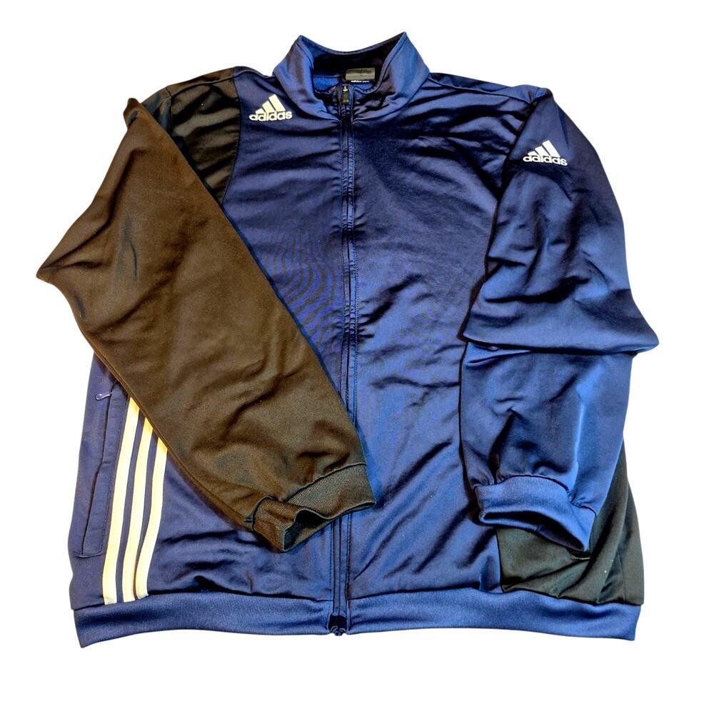 Adidas Men's Full Zip Color Block Track Jacket Blue/ Black 3 Stripe Pockets XL